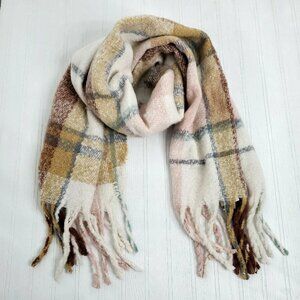 Cejon Scarf Plaid Blush Oversized Blanket Wrap Pink Tan Grey‎ Fringe